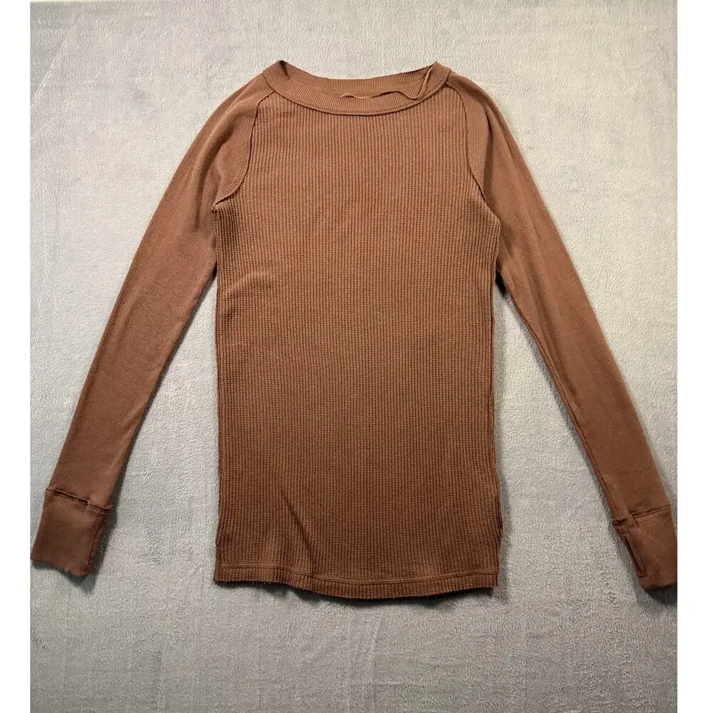 We The Free Tunic Length Ribbed Blouse Long Sleeve Free People Brown‎ Size Small